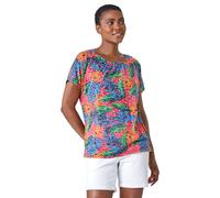 Roman Leaf Print Burnout Stretch T-Shirt In Red Red 10