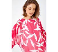 Leaf Print Chiffon Overlay Top Roman Cerise 10