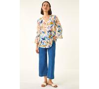 Roman Leaf Print Flare Sleeve Blouse Multi 12