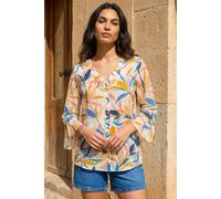 Roman Leaf Print Flare Sleeve Blouse Multi