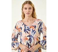 Roman Leaf Print Flared Sleeve Top Multi