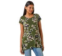 Roman Leaf Print Hanky Hem Tunic Top In Khaki Khaki 10