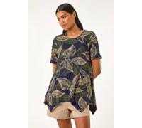 Leaf Print Hanky Hem Tunic Top Roman Navy 18