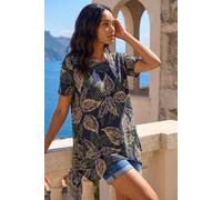 Leaf Print Hanky Hem Tunic Top Roman Navy 10