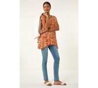 Roman Originals Hanky Hem Tunic Top for Women UK - Ladies Longline Blouse Asymmetric Hemline Short Sleeves Casual Slouch Loose Summer Spring Relaxed Comfortable - Orange - Size 18