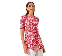 Roman Leaf Print Hanky Hem Tunic Top In Pink Pink 20