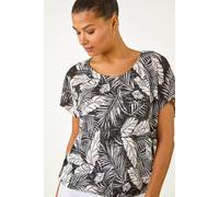 Roman Leaf Print Lace Bubble Hem Top In Black Black 12