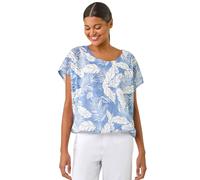 Roman Leaf Print Lace Bubble Hem Top In Light Blue Light Blue 12