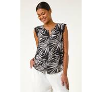 Roman Leaf Print Lace Detail Vest In Black Black 10