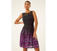 Roman Leaf Print Lace Stretch Dress In Jet Black Jet Black 10