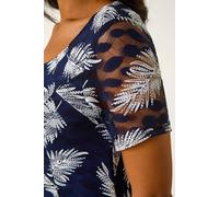 Roman Leaf Print Lace Stretch Dress In Navy Navy 10