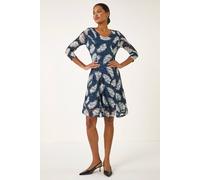 Roman Leaf Print Lace Stretch Dress In Teal Teal 10