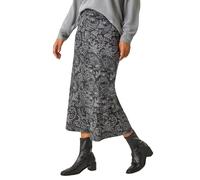 Roman Leaf Print Panelled Tulip Skirt In Dark Grey Dark Grey 12