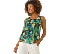 Roman Leaf Print Pleat Front Vest Top In Green Green 12