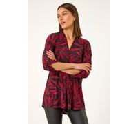 Roman Originals Leaf Print Pleated Top for Women UK - Ladies Everyday Autumn Winter V-Neckline Comfy Soft Evening Vacation Work Party Night Out - Red - Size 10