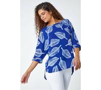 Roman Leaf Print Relaxed Tunic Top In Blue Blue 12