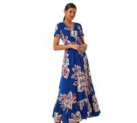 Roman Leaf Print Shirred Maxi Dress In Blue Blue 12