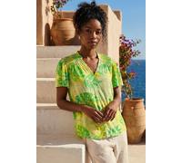 Roman Originals Leaf Print Shirred V-Neck Top for Women UK - Ladies Everyday Holiday Spring Summer V-Neckline Comfy Soft Evening Vacation Work Party - Lime - Size 12