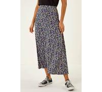 Roman Leaf Print Stretch Midi Skirt In Navy Navy 16