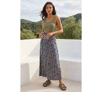 Roman Jersey Skirt for Women UK - Ladies Midi Maxi Floral Animal Print Summer Spring Holiday Swing Smart Casual Work Cocktail Party Going Out Holiday Cruise - Leaf Navy - Size 16