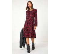 Leaf Print Stretch Tea Dress Roman Red 10