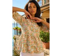 Roman Leaf Print Textured Stretch Top Multi