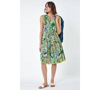 Roman Leaf Print Tiered Woven Dress In Lime Lime 18