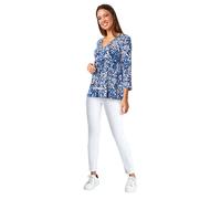 Roman Leaf Print V-Neck Pintuck Tunic Swing Top In Navy Navy 12