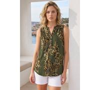 Roman Originals Sleeveless Shirt for Women UK Ladies Vest Tank Top Summer Smart Blouse Stretchy Jersey T-Shirt Casual Spring Holiday Party Beach Vacation Notch Neck - Leaf Green - Size 16
