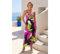 Roman Leaf Print Wrap Front Dress In Pink Pink