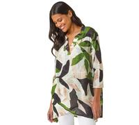 Roman Leaf Print Wrap Front Tunic Top In Green Green 12