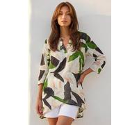 Roman Leaf Print Wrap Front Tunic Top In Green Green