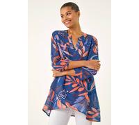 Roman Leaf Print Wrap Front Tunic Top In Navy Navy