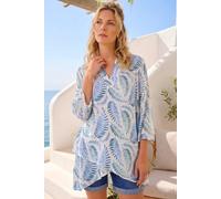 Roman Originals Floral Print Tunic Top for Women UK Ladies Casual Shirt Smart Blouse Asymmetric Wrap Hem Summer Holiday Party Cruise 3/4 Sleeve Longline Oversized - Leaf Blue - Size 16