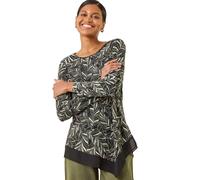 Roman Leaf Puff Print Stretch Top In Dark Green Dark Green 10