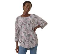Roman Leaf Puff Print Stretch Top In Grey Grey 20