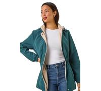 Roman Lightweight Hooded Jacket for Women UK - Ladies Spring Everyday Summer Holiday Zip Up Comfy Long Sleeve Soft Pocket Detail Mac Day Out Coats - Teal - Size 12