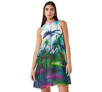 Roman Limited Printed High Neck Shift Dress for Women UK - Ladies Everyday Holiday Spring Summer Comfy Soft Evening Vacation Work Party - Green - Size 12