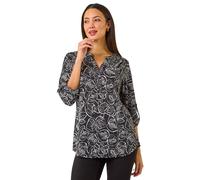 Roman Linear Leaf Print Shirt In Black Black 10