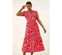 Roman Originals Linear Border Shirt Dress for Women UK - Ladies Everyday Holiday Spring Summer V-Neckline Comfy Soft Evening Vacation Work Party - Red - Size 18