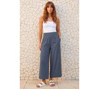Roman Women's Linen Blend Stretch Waist Culottes in Mid Blue | Size: Large Roman Mid Blue L