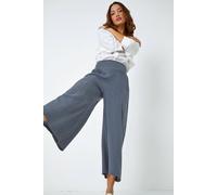 Roman Linen Blend Stretch Waist Culottes In Mid Blue Mid Blue XL