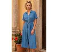 Roman Shirt Dress for Women UK Ladies Short Sleeve Sleeveless Belted Collared Midi Maxi Summer Spring Smart Casual Button Evening Office A Line Swing Skater - Plain Dark Blue - Size 20