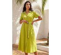 Roman Shirt Dress for Women UK Ladies Short Sleeve Sleeveless Belted Collared Midi Maxi Summer Spring Smart Casual Button Evening Office A Line Swing Skater - Lime - Size 14