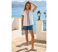 Roman Linen Mix Ric Rac Trim Button Shirt In Ivory Ivory