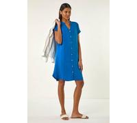 Roman Originals Linen Mix Shift Dress for Women UK - Ladies Everyday Holiday Spring Summer V-Neckline Comfy Soft Evening Vacation Work Party - Royal Blue - Size 16