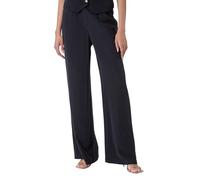 Roman Linen Mix Wide Leg Trousers for Women UK - Ladies Spring Everyday Summer Holiday Elasticated Waist Comfy Side Pockets Soft Pleat Detail Bottoms Work Office Pants - Black - Size 20