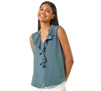 Roman Linen Ruffle Vest Top In Light Blue Light Blue 20