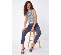 Roman Originals Work Trousers for Women UK Ladies Office Smart Stretch Suit Pants Slacks Cigarette Straight Leg Tailored High Elasticated Waist Ankle Grazer Slim - Long Dark Grey (31 inch) - Size 8