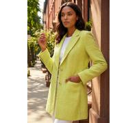 Roman Boucle Blazer for Women UK Ladies Frayed Edge Tailored Longline Rever Collar Jacket Lapel Stretch Smart Office Work Party Night Going Out Lined Classic - Lime - Size 10